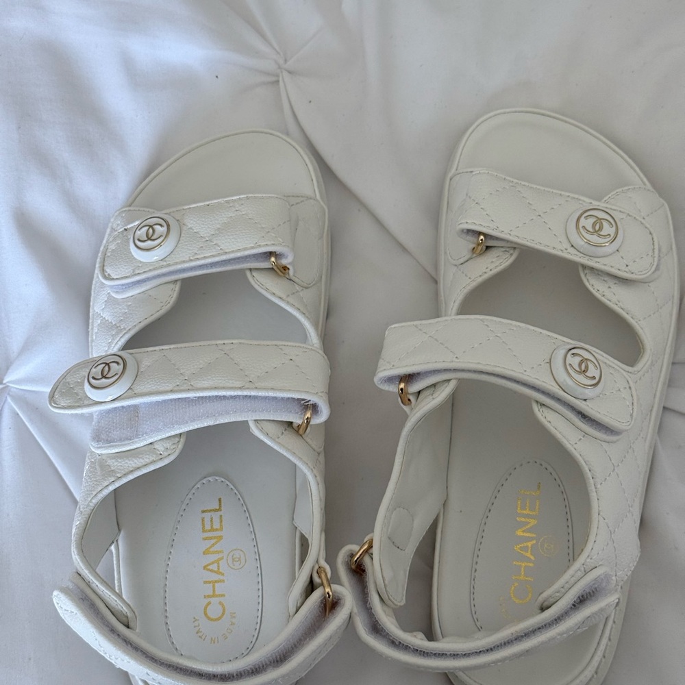 Chanel White Sandals with Straps and Embellishments